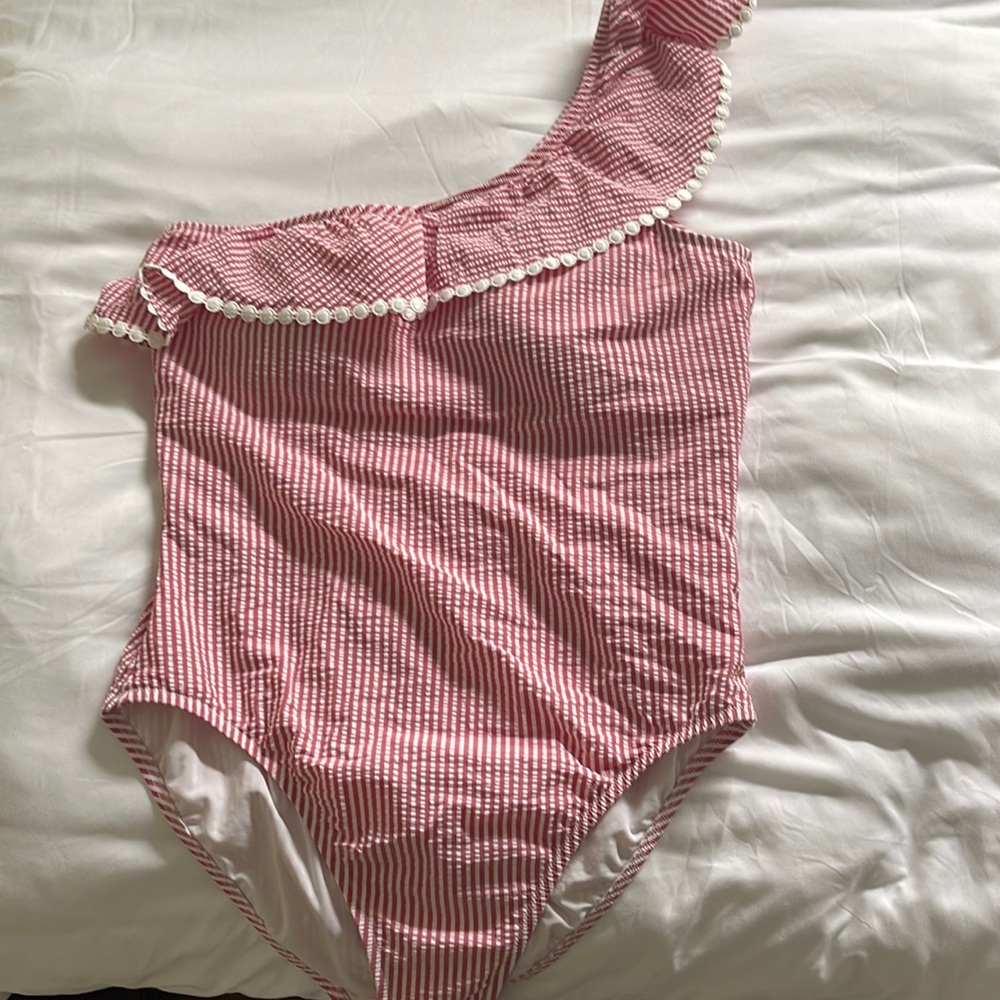 J crew seersucker one shoulder swimsuit , one piece size 12